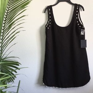 NBD | Distance Pearled Mini Scoop Dress In Black